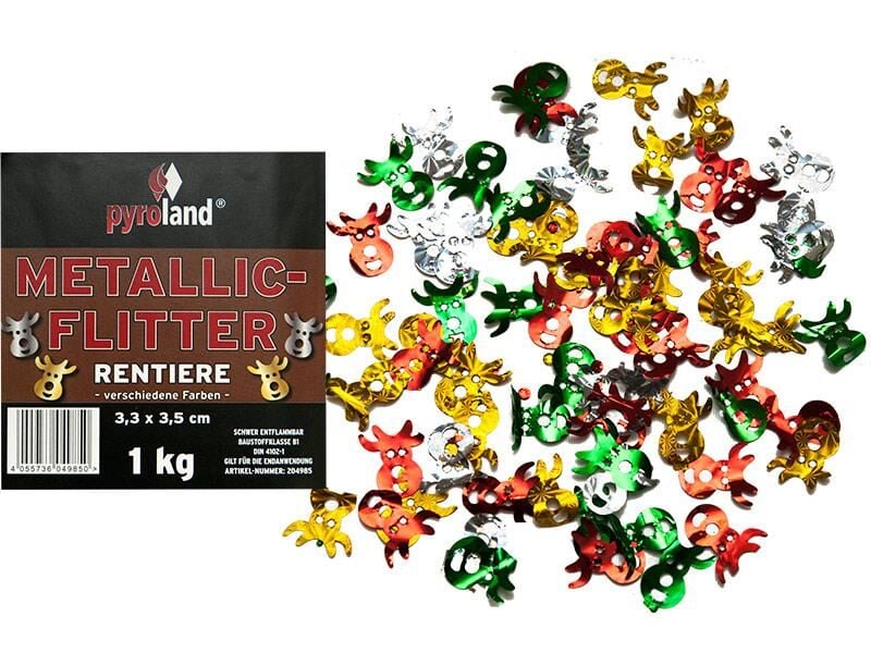 Jetzt Metallic Flitter - Rentiere verschiedene Farben 1kg (Pappschachtel) ab 22.05€ bestellen